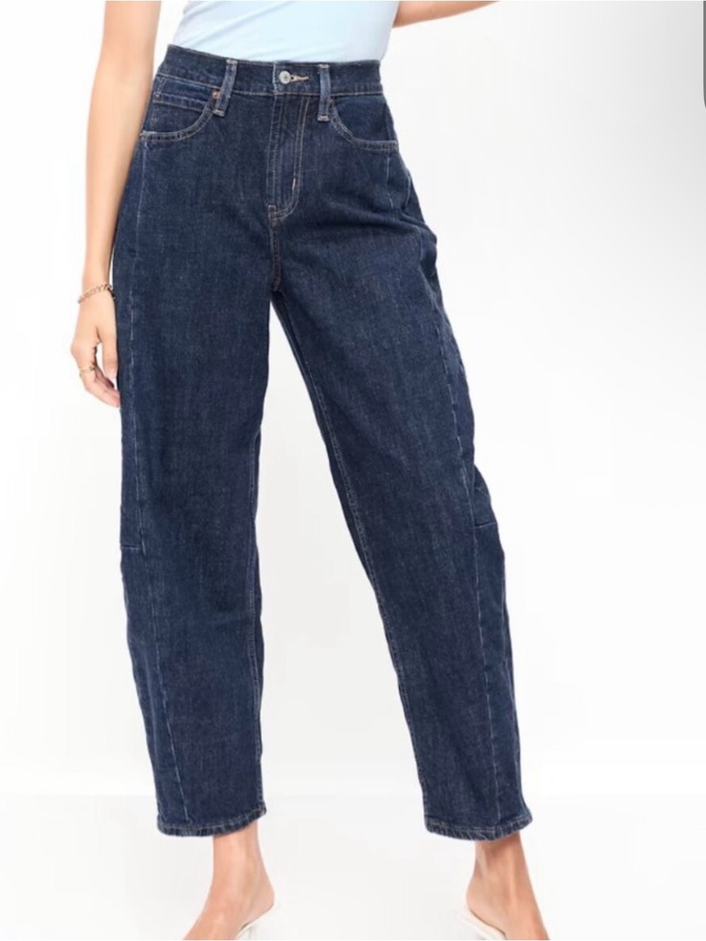 Old Navy High Rise Barrel Leg Jeans Size 10 Dark Wash Cropped Denim Trendy
